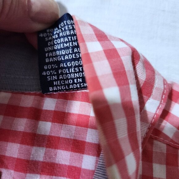 Chaps Easy Care Shirt Men's Large Gingham Plaid Short Sleeve Button Up Red White - Picture 8 of 10
